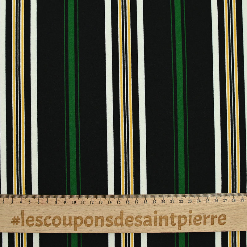 Textured polyester jersey Green stripes black background