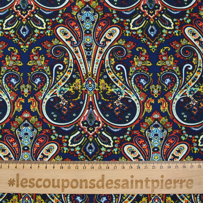 Polyester imprimé cachemire fond marine