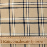 Twill de viscose tissé teint carreaux marine fond beige