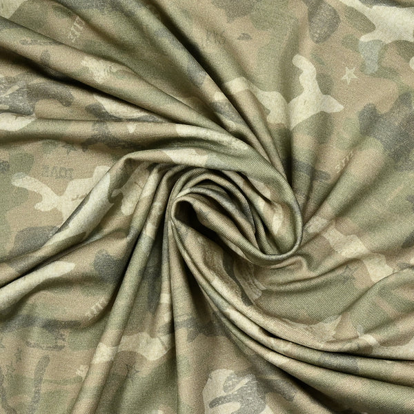 Jersey de coton imprimé camouflage et paix