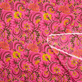 Indian cotton printed kali green and yellow pink background