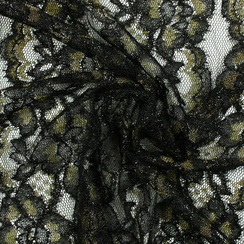 Polyester lace maya lurex golden background black