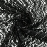 Polyester lace waves Lurex Silver Black Background