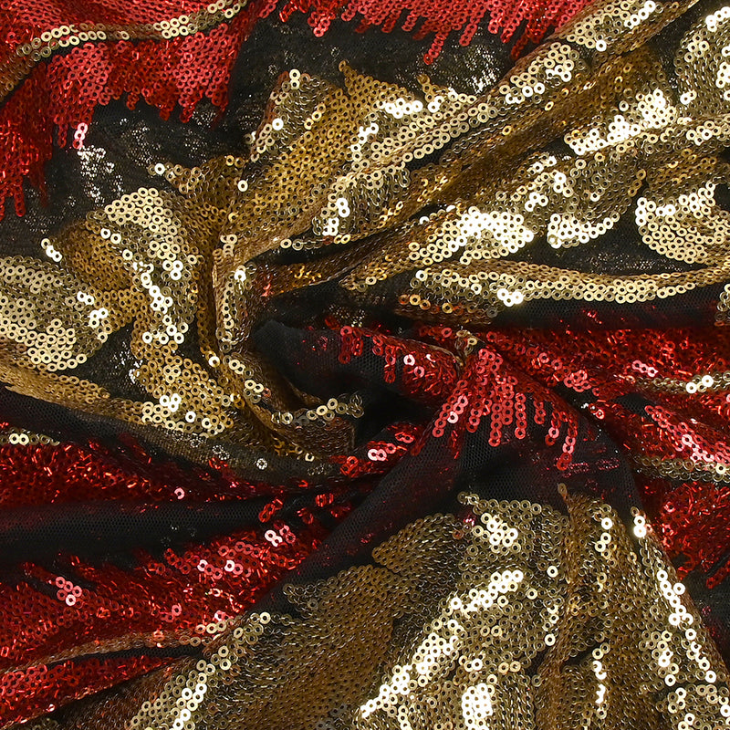 Tulle Sequin Royal feathers gold and red