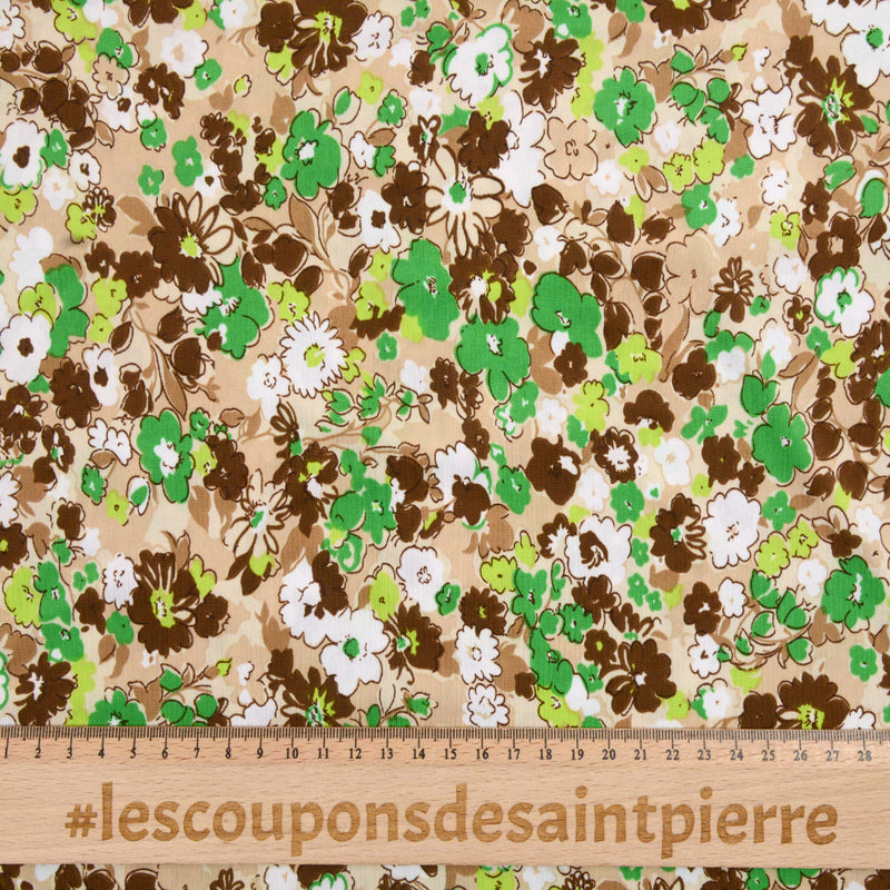 Jersey imprimé fleurs vert, marron et blanc
