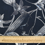 Twill de viscose imprimé pointillisme floral fond marine
