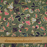Coton satiné imprimé floral rétro fond vert