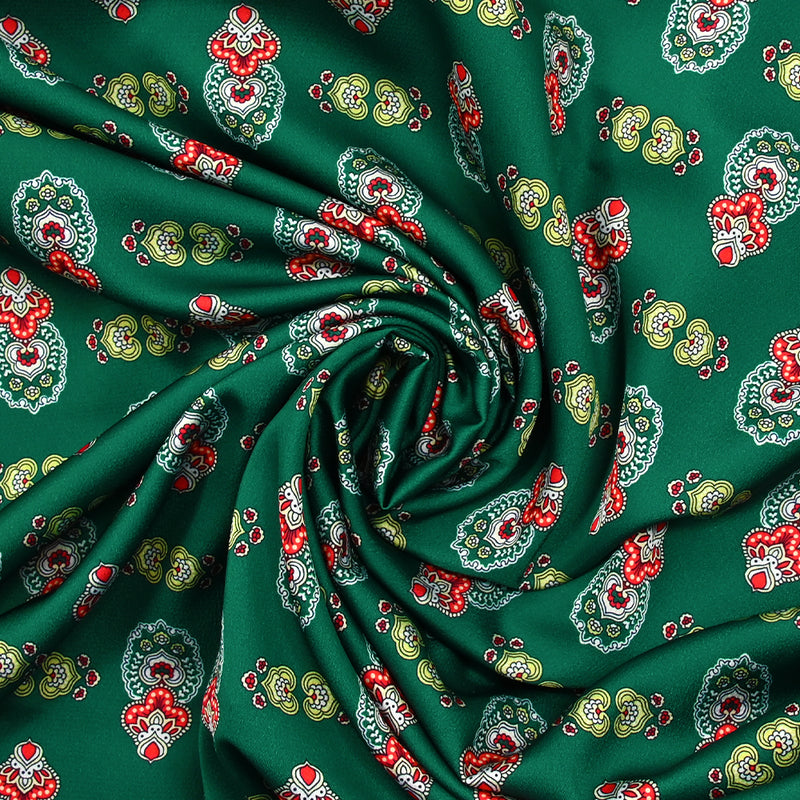 Crêpe Satin poliéster estampado de fondo verde Alentejo