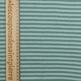 Green greenery and pale blue striped cotton jersey