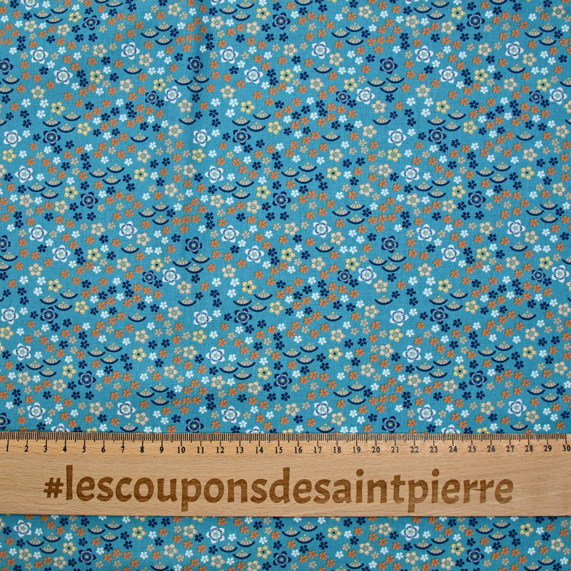 Poplin de algodón impreso Fleurie Bleu Fondo