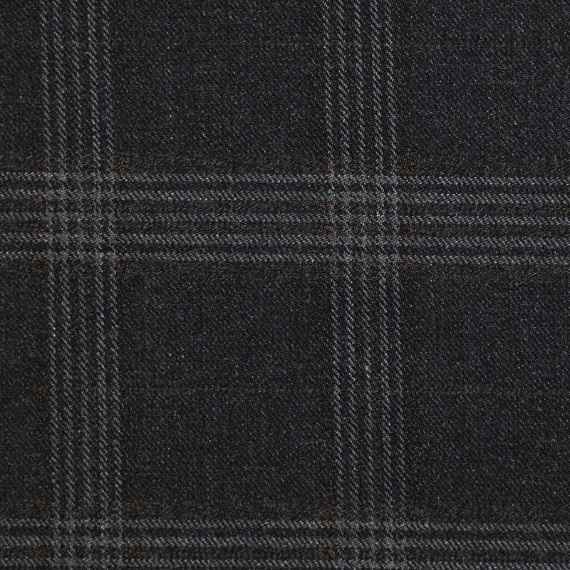 Tissu tailleur de polyviscose élasthanne à carreaux gris, bleu et marron