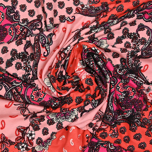Viscose jersey printed flowers and cashmere pink background