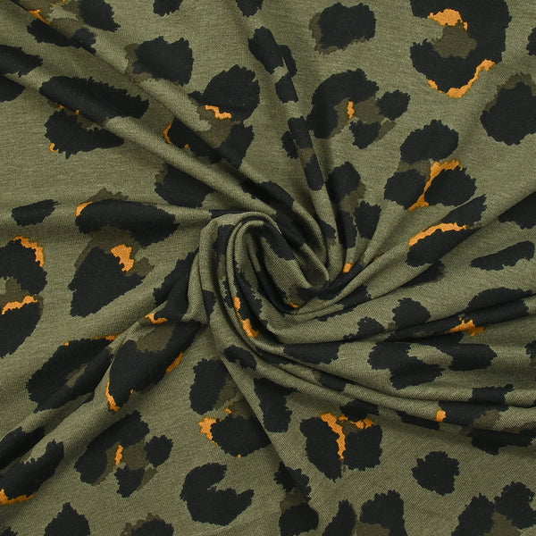 Black panther printed viscose jersey khaki background