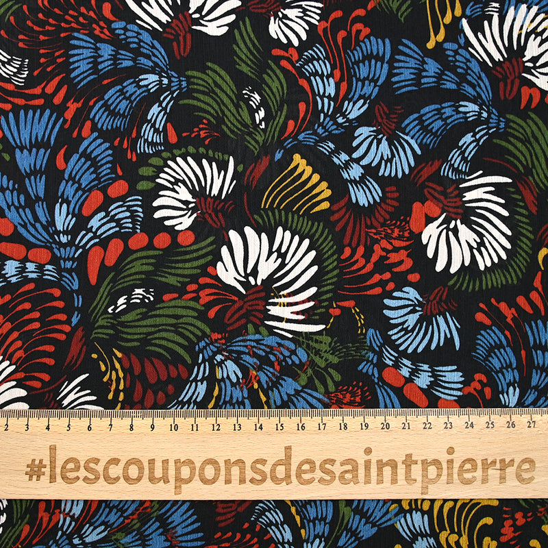 Satin crépon de polyester imprimé vol au vent fond noir