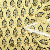 Coton indien imprimé Chennai bleu et ocre fond beige