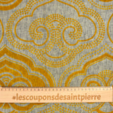 Toile en lin et viscose floquée ornement ocre jaune