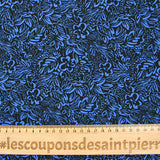 Twill de viscose imprimé feuillage bleu fond noir