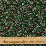 Twill de viscose imprimé rêverie vert et rose fond noir