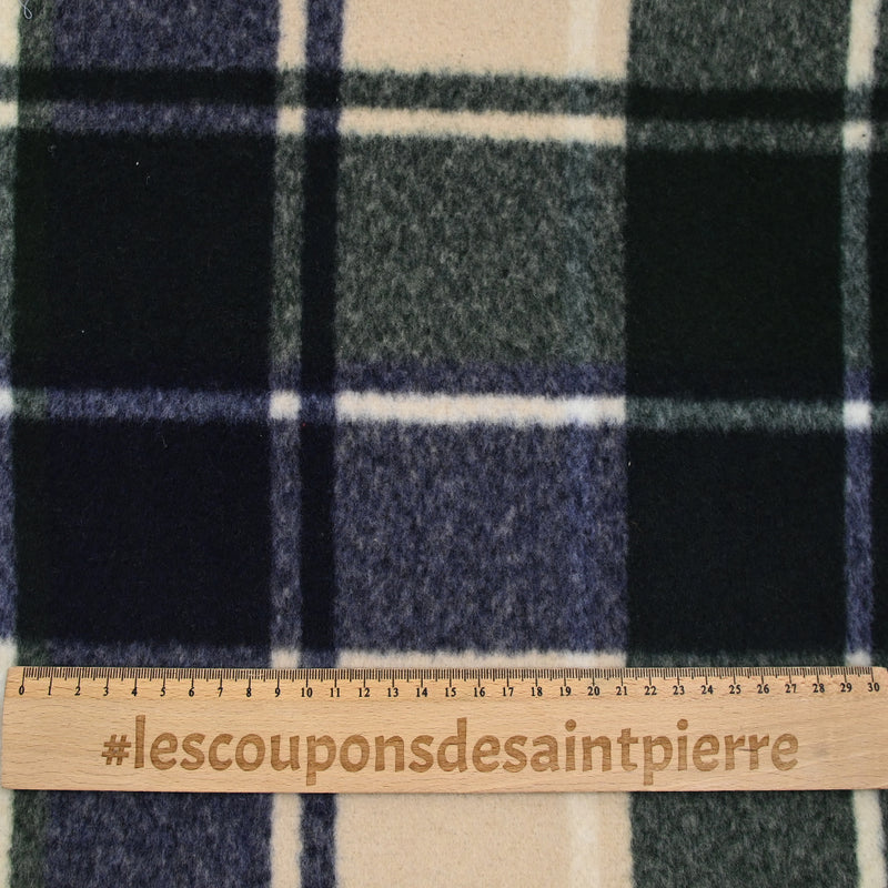 Lainage polyester brossé à carreaux bleu, vert et beige