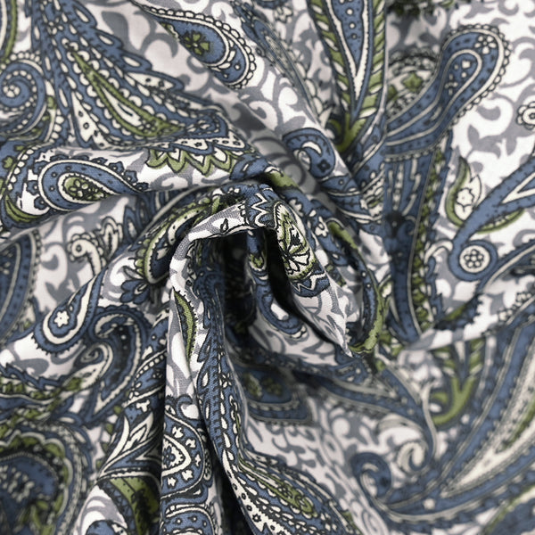 Popeline de Coton imprimée cachemire bleu