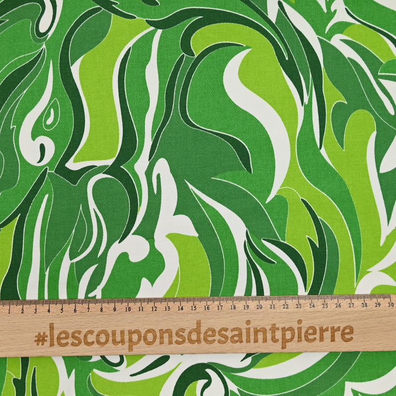 Cotton satin elastane printed foam green background