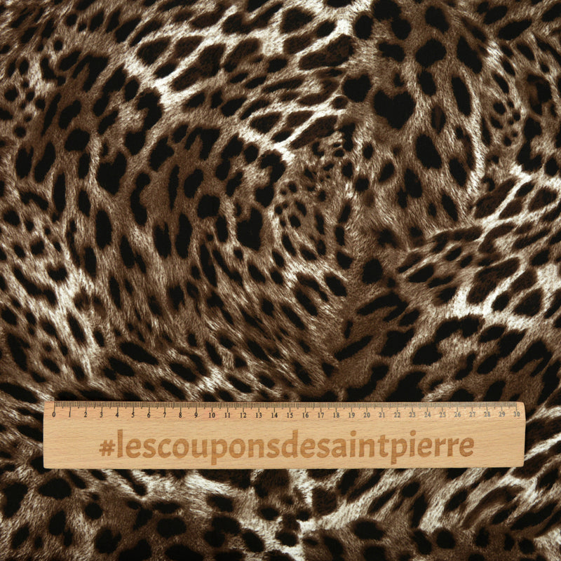 Satin de coton élasthanne imprimé félins marron