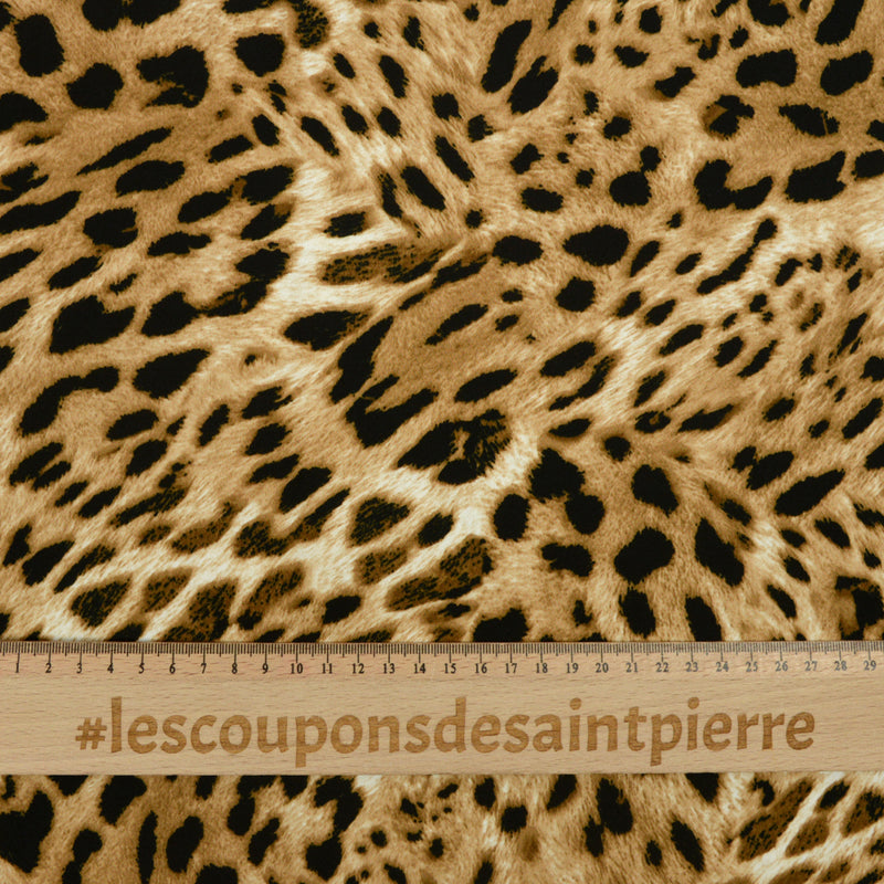 Satin de coton élasthanne imprimé félins marron beige