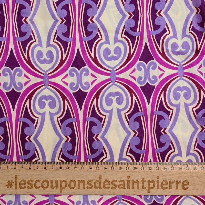 Sergé satin de polyester arts décoratifs violet et écru