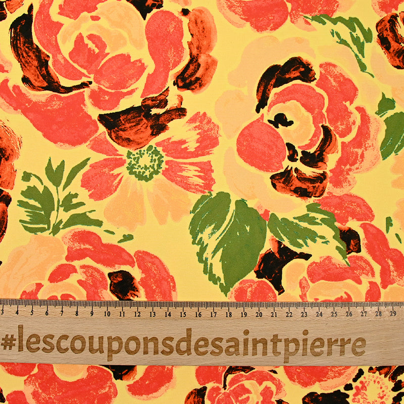 Crêpe lourd imprimé rosalia fond jaune nankin