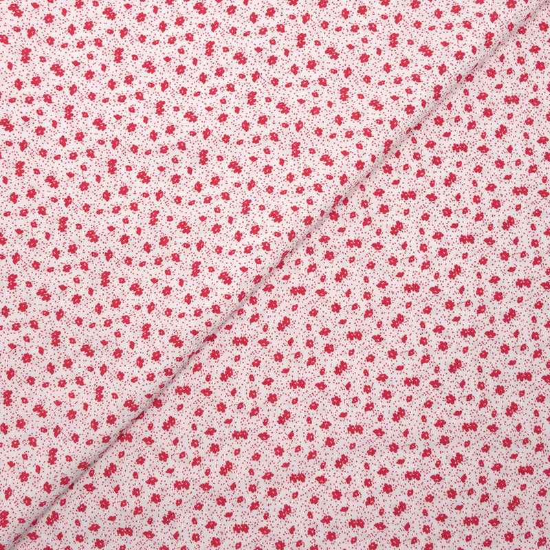 Crêpe viscose imprimé mini fleurs rouges sur fond blanc
