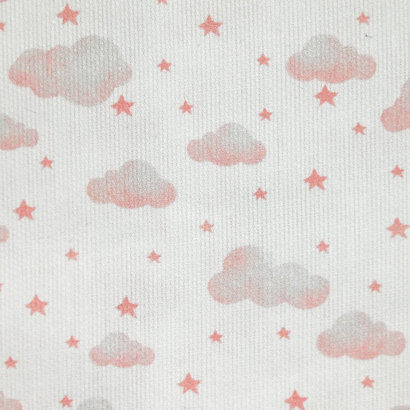 Piqué de coton imprimé nuage et étoile rose