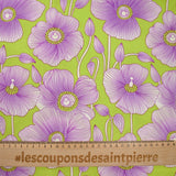 Viscose imprimée fleurs nervurés fond vert pomme