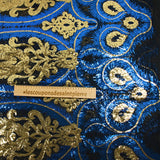 Tulle Sequin Royal feathers gold and blue