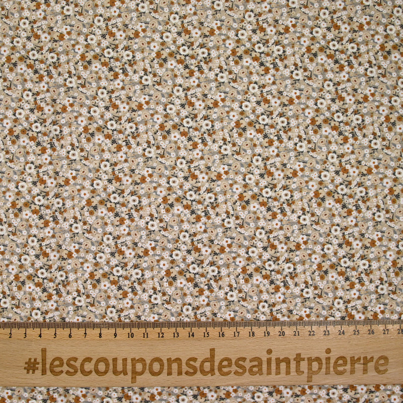Coton imprimé s'épanouir beige, marron et blanc