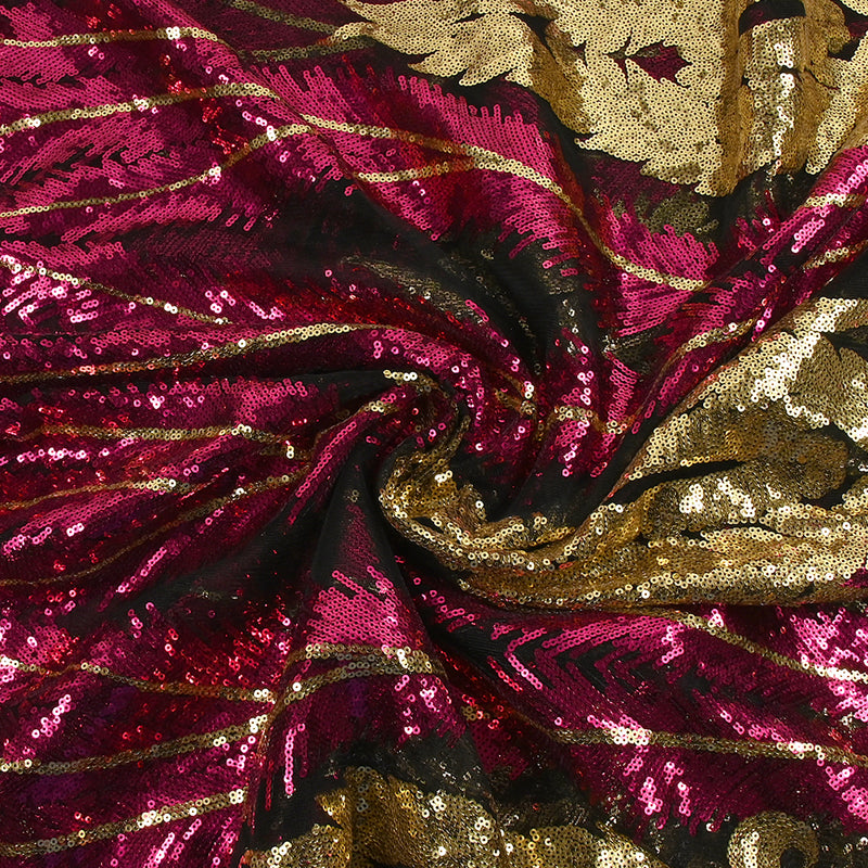 Tulle Sequin Royal Plumes Oro y Fucsia