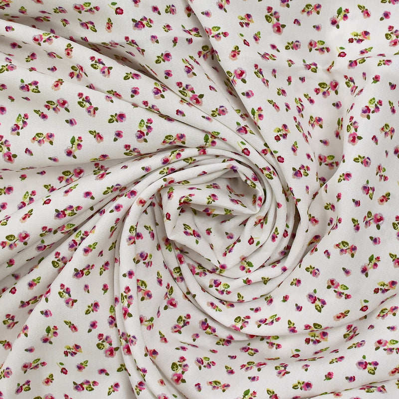 Printed viscose rosy field white background