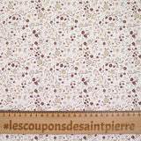 Coton imprimé ouragan floral marron fond blanc