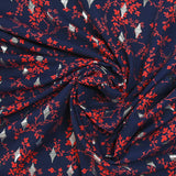 Print microfiber Polyester Red flowers and silver diamonds.