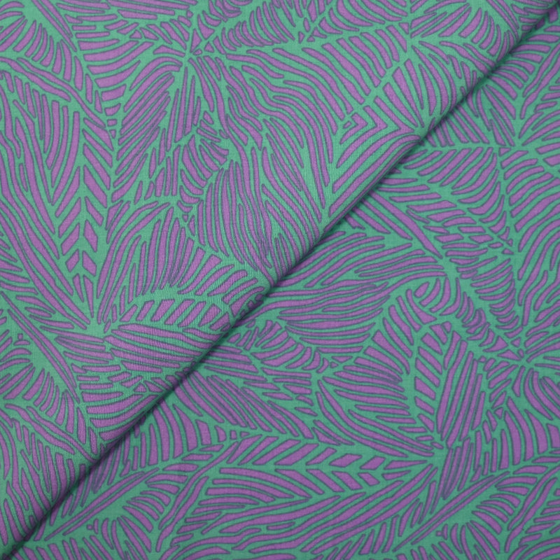 Viscose imprimée fougères parme et vert pâle