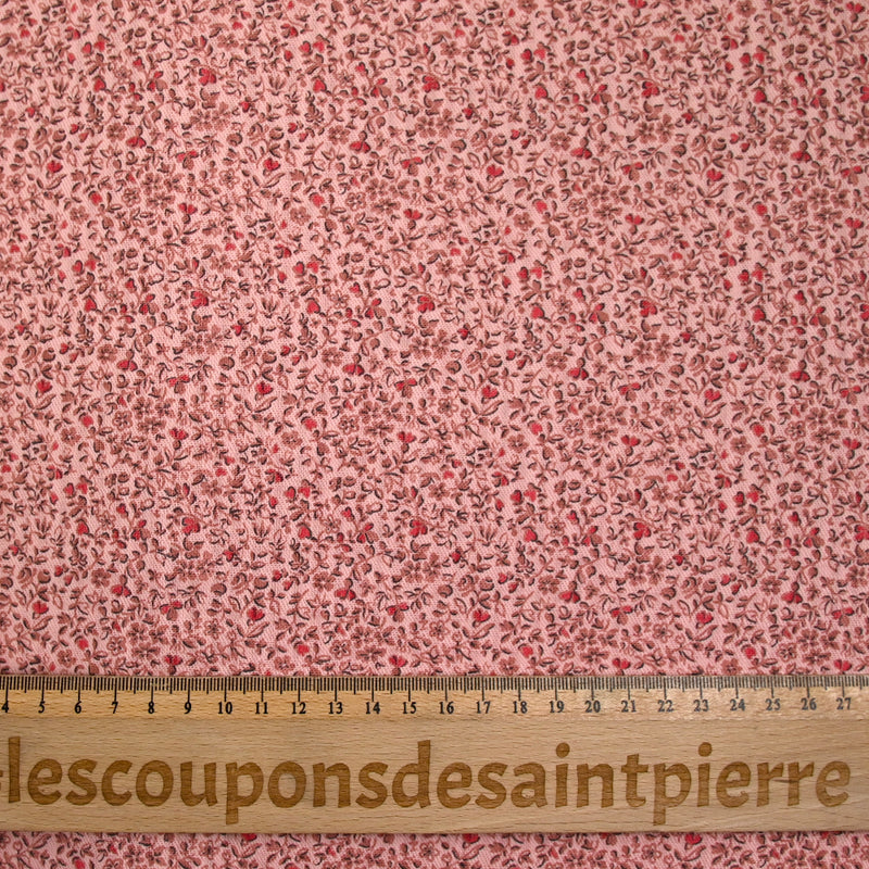 Toile de coton imprimée fleurs en miniature fond rose