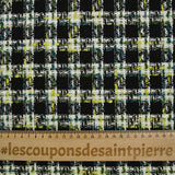 Tweed polycoton à carreaux noir, vert, jaune et bleu canard