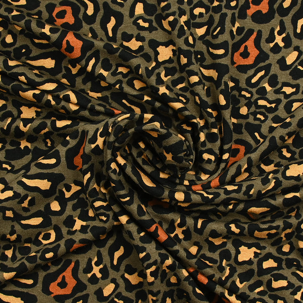 Viscose jersey printed leopard ocher khaki background