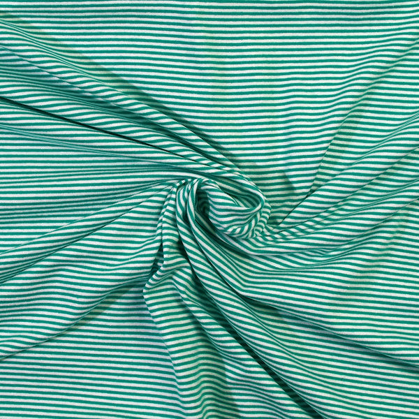 Jersey de polyviscose rayé 2 mm turquoise et blanc