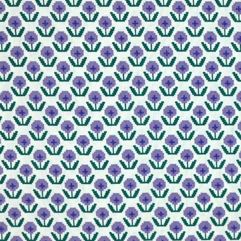 Popeline de coton imprimée fleurs pixelisées violet