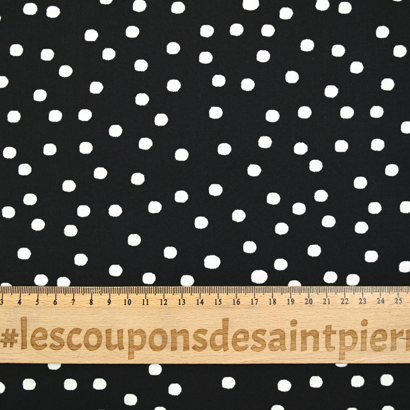 Twill de viscose imprimé à pois blanc fond noir