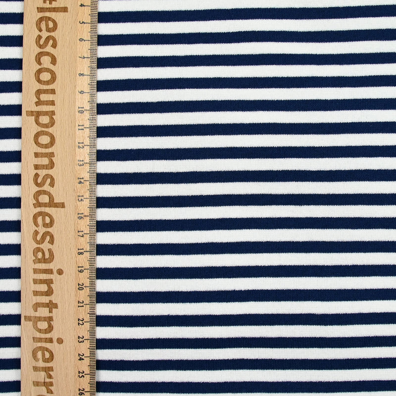 Striped cotton jersey towards marine and white sponge