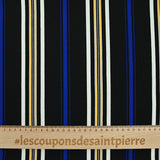 Jersey de polyester texturé rayures bleu fond noir