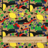 Lin viscose imprimé art graphique fond marron clair