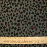 Satin polyester élasthanne imprimé tacheté kaki et noir
