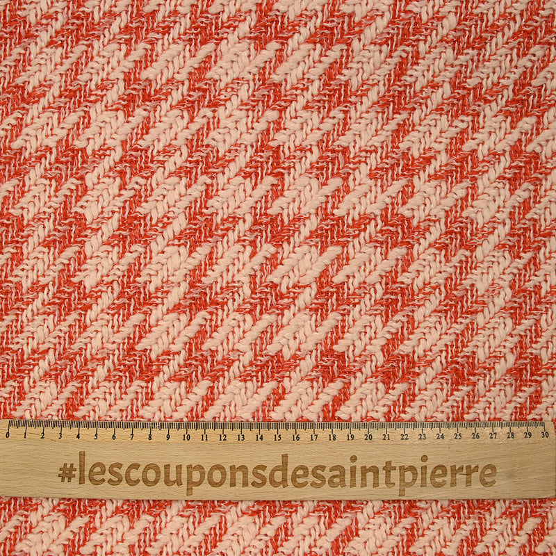 Laine mélangée pied-de-coq fantaisie orange et écru